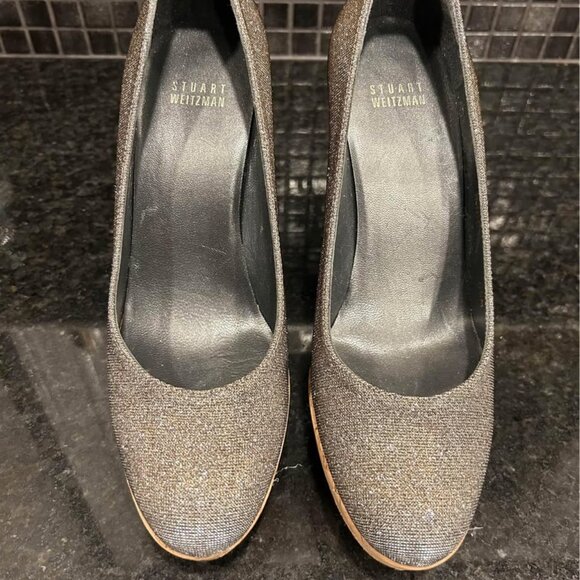 BNIB Stuart Weitzman Corkswoon Glitter Wedge Pumps Size 9 - Picture 1 of 5